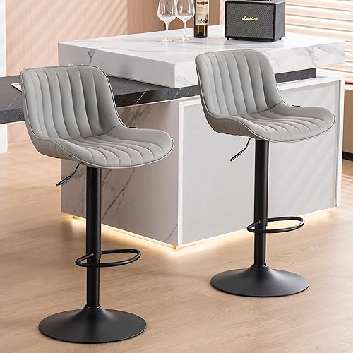 Modern Grey Upholstered Bar Stools Set of 2 for Kitchen Island